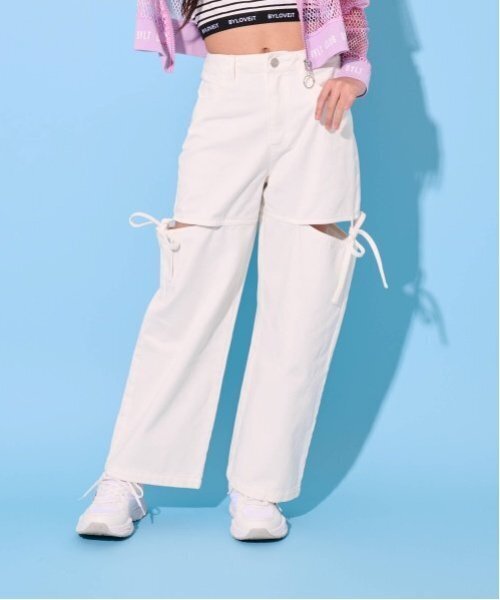 セール】【ニコ☆プチ・Cuugal掲載】リボンスリットパンツ（デニム