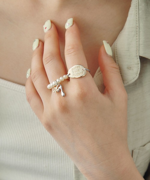 GOLDY（ゴールディ）の「コイン プレート チャーム パール セット リング（リング・レディース・ゴールド/シルバー×ゴールド/シルバー・FREE）」の2枚目の写真