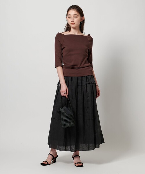 UNITED ARROWS コットンティアードマキシスカート　ブルー青　綿ロング ボイル ティアード ロング スカート