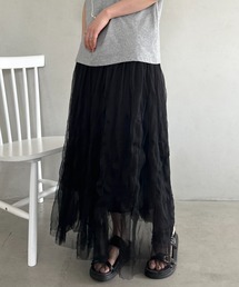 シフォンシワ加工プリーツロングスカート