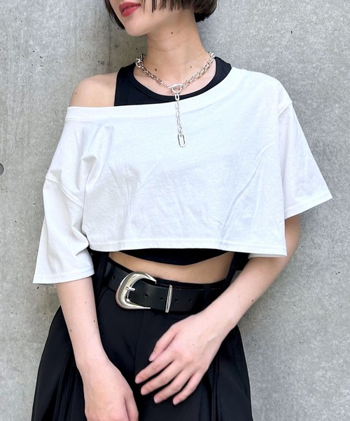 PAGEBOY(ページボーイ)の「オフショルTドロストタンクセット(Tシャツ/カットソー・レディース・オフホワイト/ブラック/サックスブルー/グリーン系その他2・FREE)」の5枚目の写真