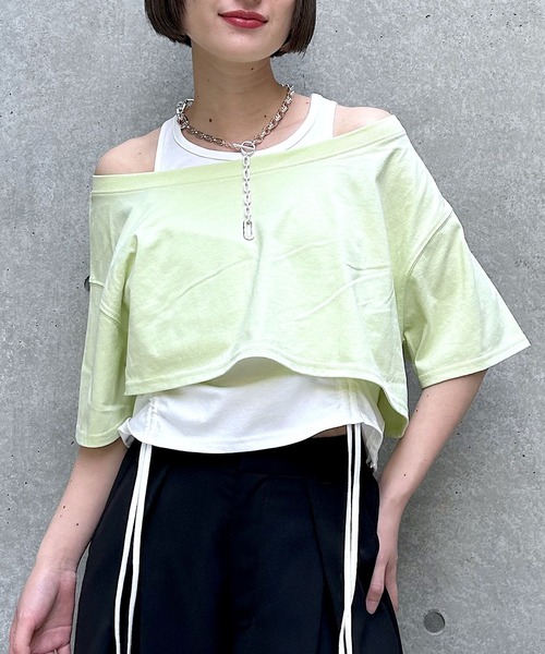 PAGEBOY(ページボーイ)の「オフショルTドロストタンクセット(Tシャツ/カットソー・レディース・オフホワイト/ブラック/サックスブルー/グリーン系その他2・FREE)」の11枚目の写真
