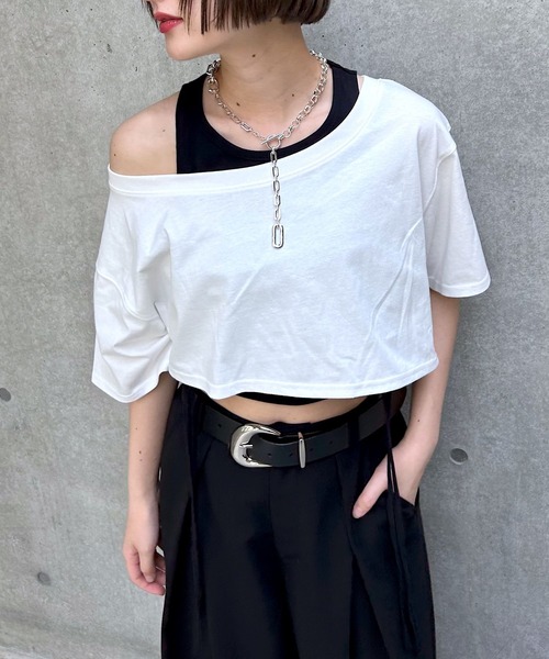 PAGEBOY(ページボーイ)の「オフショルTドロストタンクセット(Tシャツ/カットソー・レディース・オフホワイト/ブラック/サックスブルー/グリーン系その他2・FREE)」の6枚目の写真