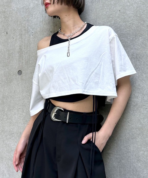 PAGEBOY(ページボーイ)の「オフショルTドロストタンクセット(Tシャツ/カットソー・レディース・オフホワイト/ブラック/サックスブルー/グリーン系その他2・FREE)」の7枚目の写真