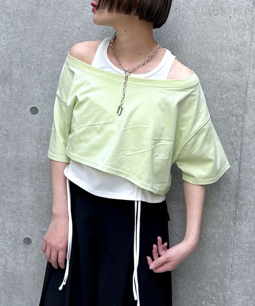 PAGEBOY(ページボーイ)の「オフショルTドロストタンクセット(Tシャツ/カットソー・レディース・オフホワイト/ブラック/サックスブルー/グリーン系その他2・FREE)」の12枚目の写真