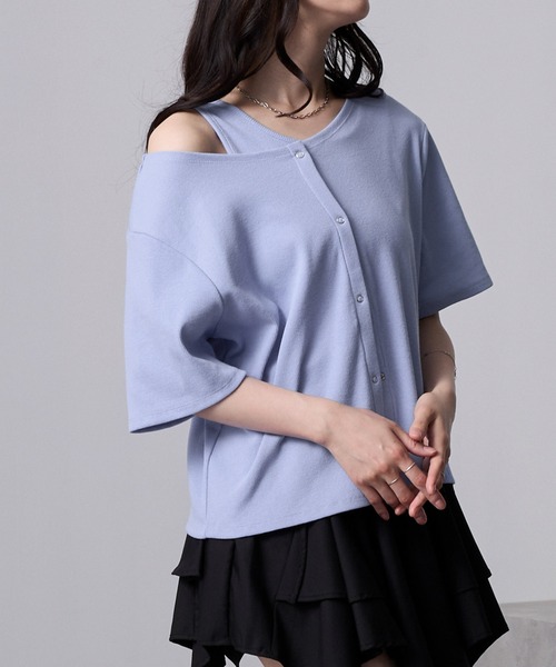 nui nullu(ヌイヌル)の「【nui nullu】2WAYテレコリブタンクトップ&半袖カーディガン セット(Tシャツ/カットソー・レディース・チャコール/ブラック/アイボリー/ブルー・FREE)」の4枚目の写真
