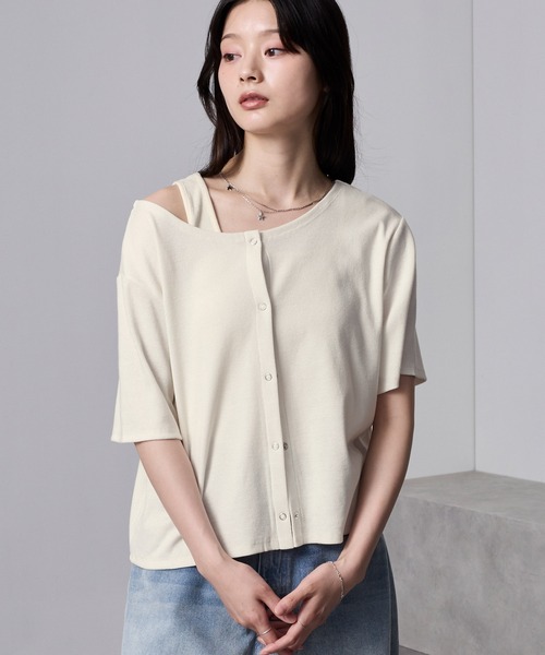 nui nullu(ヌイヌル)の「【nui nullu】2WAYテレコリブタンクトップ&半袖カーディガン セット(Tシャツ/カットソー・レディース・チャコール/ブラック/アイボリー/ブルー・FREE)」の7枚目の写真