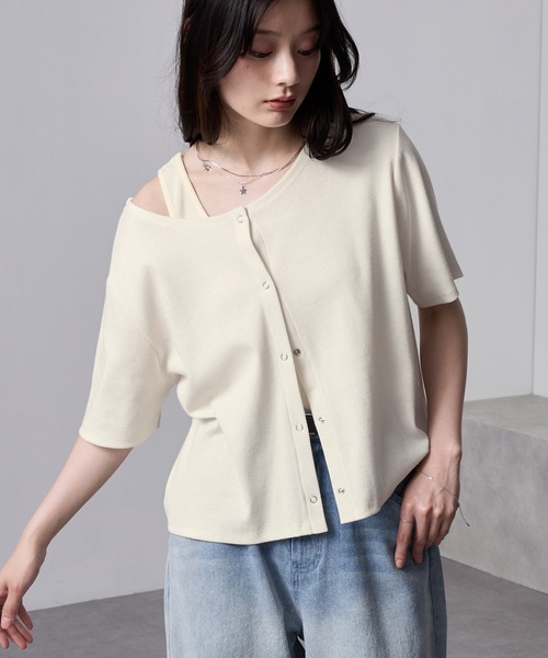 nui nullu(ヌイヌル)の「【nui nullu】2WAYテレコリブタンクトップ&半袖カーディガン セット(Tシャツ/カットソー・レディース・チャコール/ブラック/アイボリー/ブルー・FREE)」の8枚目の写真