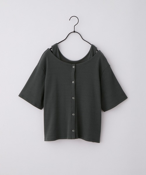 nui nullu(ヌイヌル)の「【nui nullu】2WAYテレコリブタンクトップ&半袖カーディガン セット(Tシャツ/カットソー・レディース・チャコール/ブラック/アイボリー/ブルー・FREE)」の15枚目の写真