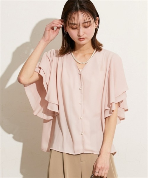 nissen(ニッセン)の「ラッフルスリーブVネック半袖ブラウス(シャツ/ブラウス・レディース・ピンクベージュ/サックスブルー/オフホワイト/ネイビー・M)」の18枚目の写真