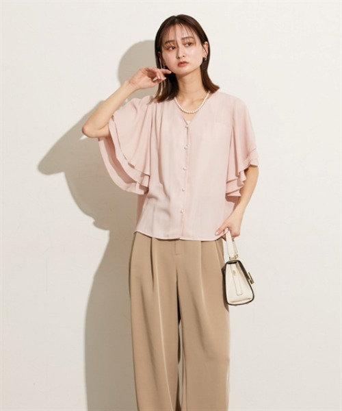 極美品】アディアム ラッフルスリーブ Vネック フリル ブラウス
