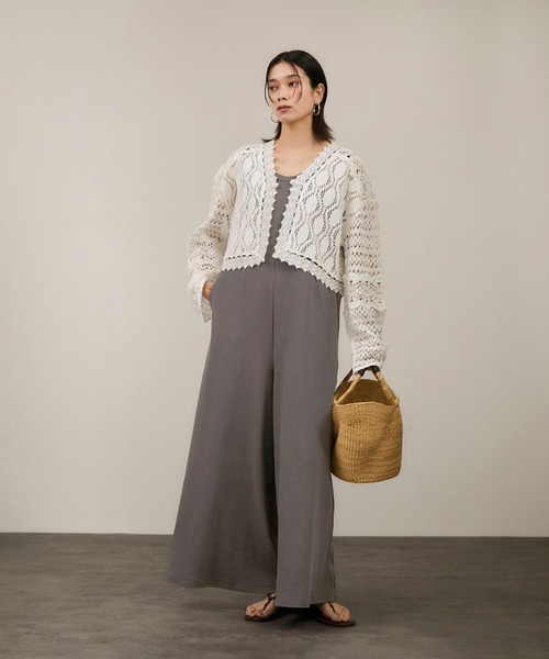 SALON adam et rope'（サロン アダム エ ロペ）の「【WEB限定】ストレッチベアテレコオールインワン（つなぎ/オールインワン・レディース・チャコールグレー/ブラック・FREE）」の6枚目の写真