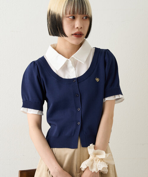 w closet（ダブルクローゼット）の「ドッキングパフカーデシャツ（シャツ/ブラウス・レディース・アイボリー/グレー/ネイビー・FREE）」の3枚目の写真