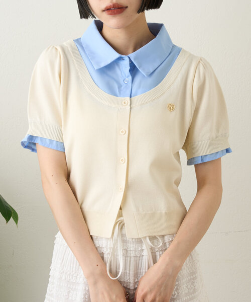 w closet（ダブルクローゼット）の「ドッキングパフカーデシャツ（シャツ/ブラウス・レディース・アイボリー/グレー/ネイビー・FREE）」の2枚目の写真