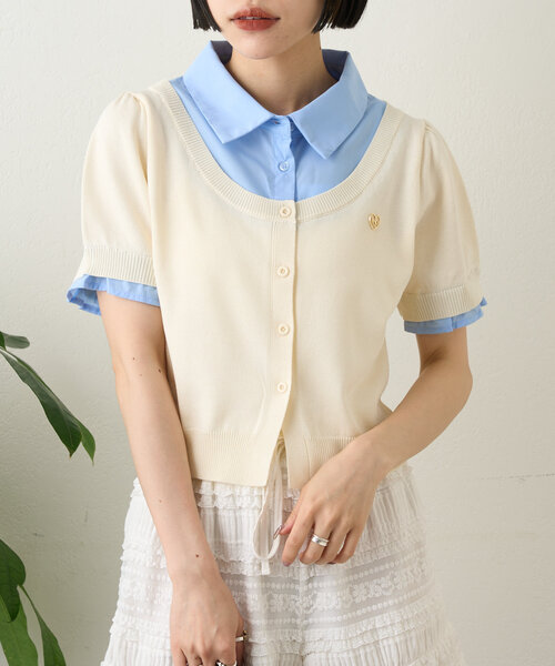 w closet（ダブルクローゼット）の「ドッキングパフカーデシャツ（シャツ/ブラウス・レディース・アイボリー/グレー/ネイビー・FREE）」の4枚目の写真