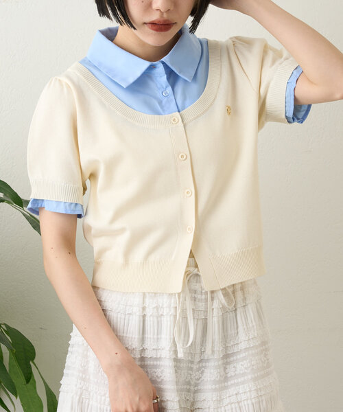 w closet（ダブルクローゼット）の「ドッキングパフカーデシャツ（シャツ/ブラウス・レディース・アイボリー/グレー/ネイビー・FREE）」の5枚目の写真