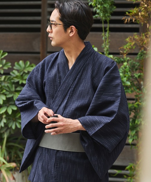 縞しじら織り浴衣 3点セット【浴衣＋帯＋下駄】【THE CRAFT CREW