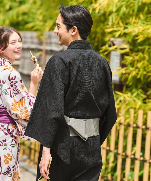 縞しじら織り浴衣 3点セット【浴衣＋帯＋下駄】【THE CRAFT CREW