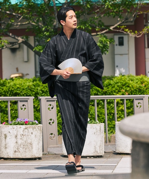 縞しじら織り浴衣 3点セット【浴衣＋帯＋下駄】【THE CRAFT CREW