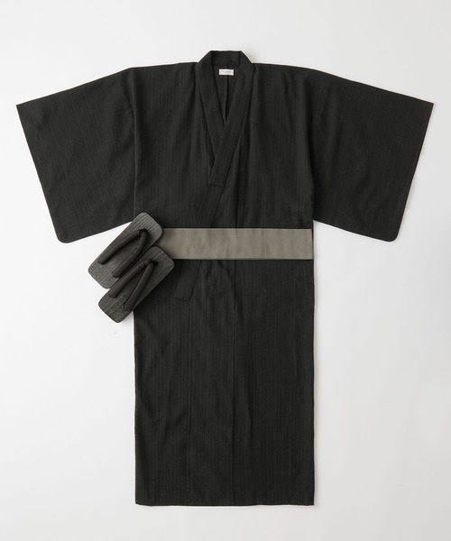 縞しじら織り浴衣 3点セット【浴衣＋帯＋下駄】【THE CRAFT CREW