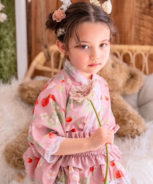 アンダーカバー　キッズ浴衣　110サイズ　希少 キッズ浴衣/ガールズ】上衣・スカート・リボン帯 キッズゆかた3点