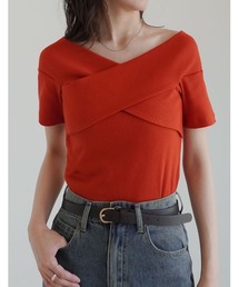 [2025 SUMMER COLLECTION]2WAYリブカットソーオフショルクロスデザイントップス