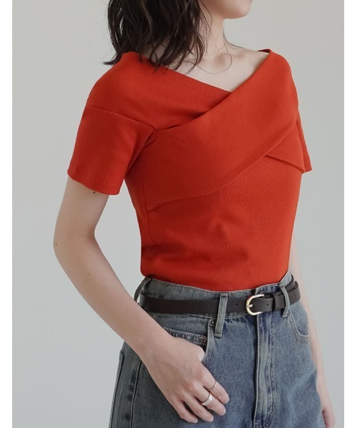 Re:EDIT（リエディ）の「[2025 SUMMER COLLECTION]2WAYリブカットソーオフショルクロスデザイントップス（Tシャツ/カットソー・レディース・ブラック/アイボリー/グレー/オレンジ/ブラウン・MEDIUM/LARGE）」の15枚目の写真