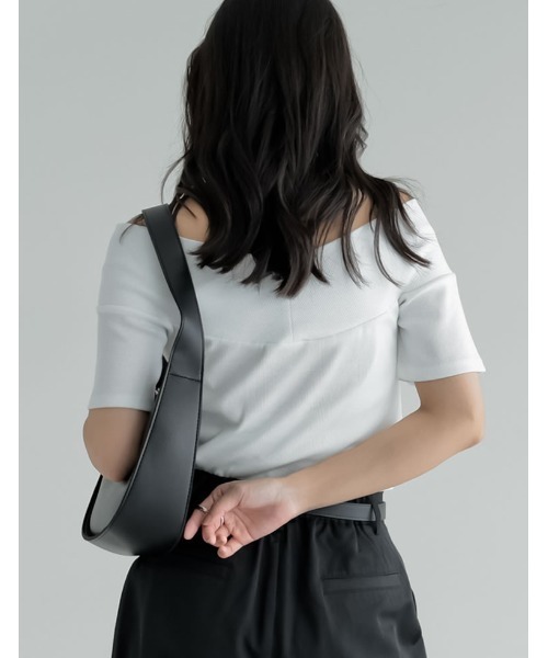 Re:EDIT（リエディ）の「[2025 SUMMER COLLECTION]2WAYリブカットソーオフショルクロスデザイントップス（Tシャツ/カットソー・レディース・ブラック/アイボリー/グレー/オレンジ/ブラウン・MEDIUM/LARGE）」の18枚目の写真