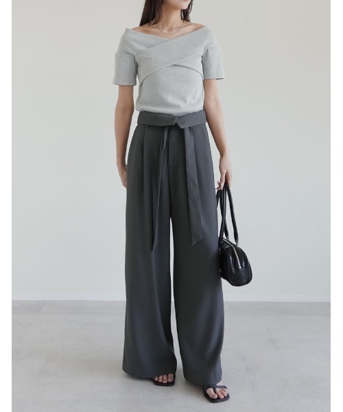 Re:EDIT（リエディ）の「[2025 SUMMER COLLECTION]2WAYリブカットソーオフショルクロスデザイントップス（Tシャツ/カットソー・レディース・ブラック/アイボリー/グレー/オレンジ/ブラウン・MEDIUM/LARGE）」の7枚目の写真