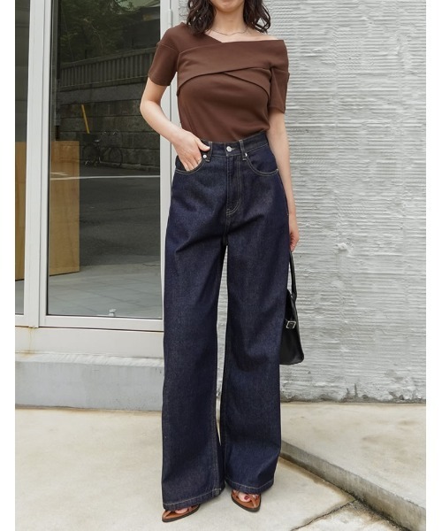 Re:EDIT（リエディ）の「[2025 SUMMER COLLECTION]2WAYリブカットソーオフショルクロスデザイントップス（Tシャツ/カットソー・レディース・ブラック/アイボリー/グレー/オレンジ/ブラウン・MEDIUM/LARGE）」の10枚目の写真