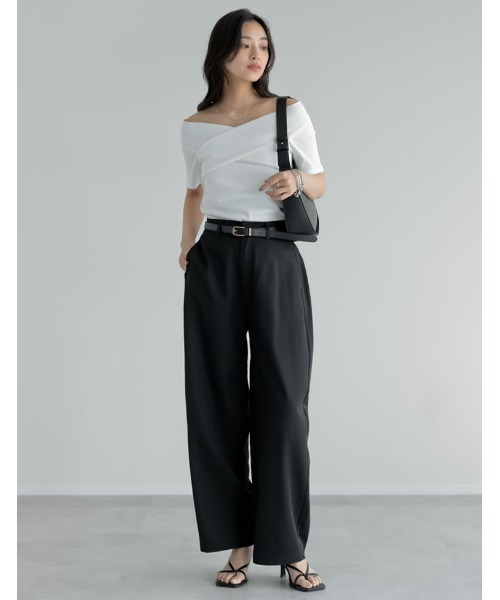 Re:EDIT（リエディ）の「[2025 SUMMER COLLECTION]2WAYリブカットソーオフショルクロスデザイントップス（Tシャツ/カットソー・レディース・ブラック/アイボリー/グレー/オレンジ/ブラウン・MEDIUM/LARGE）」の17枚目の写真