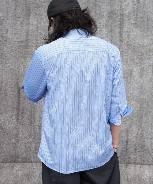NO NEED（ノーニード）の「7分袖バンドカラーシャツ（シャツ/ブラウス・メンズ・ブルー・M/L/LL）」の5枚目の写真