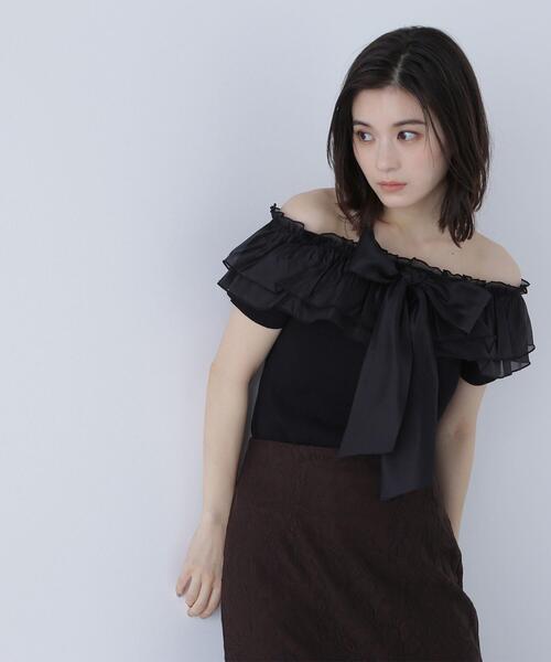 NATURAL BEAUTY BASIC(ナチュラルビューティーベーシック)の「◇オフショルフリルリボンニット(ニット/セーター・レディース・オフホワイト/ブラック/グレー系その他・FREE)」の14枚目の写真