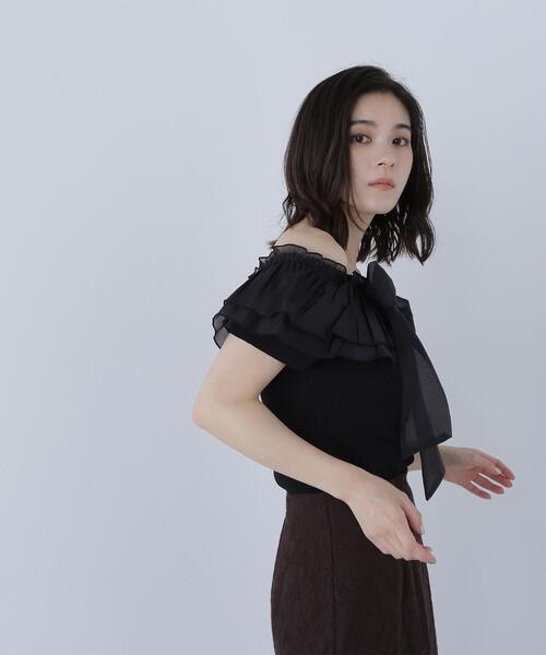 NATURAL BEAUTY BASIC(ナチュラルビューティーベーシック)の「◇オフショルフリルリボンニット(ニット/セーター・レディース・オフホワイト/ブラック/グレー系その他・FREE)」の16枚目の写真