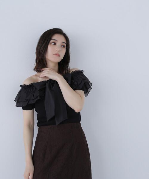 NATURAL BEAUTY BASIC(ナチュラルビューティーベーシック)の「◇オフショルフリルリボンニット(ニット/セーター・レディース・オフホワイト/ブラック/グレー系その他・FREE)」の18枚目の写真
