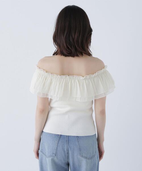 NATURAL BEAUTY BASIC(ナチュラルビューティーベーシック)の「◇オフショルフリルリボンニット(ニット/セーター・レディース・オフホワイト/ブラック/グレー系その他・FREE)」の6枚目の写真