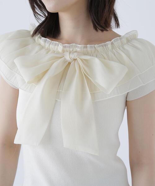 NATURAL BEAUTY BASIC(ナチュラルビューティーベーシック)の「◇オフショルフリルリボンニット(ニット/セーター・レディース・オフホワイト/ブラック/グレー系その他・FREE)」の8枚目の写真