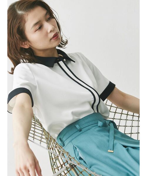 美品◎トーナル　ダブルクロスフロント切替ノースリブラウス　オフホワイト. 美品 TONAL トーナル ✴︎ ダブルクロスフロント切替ノースリ