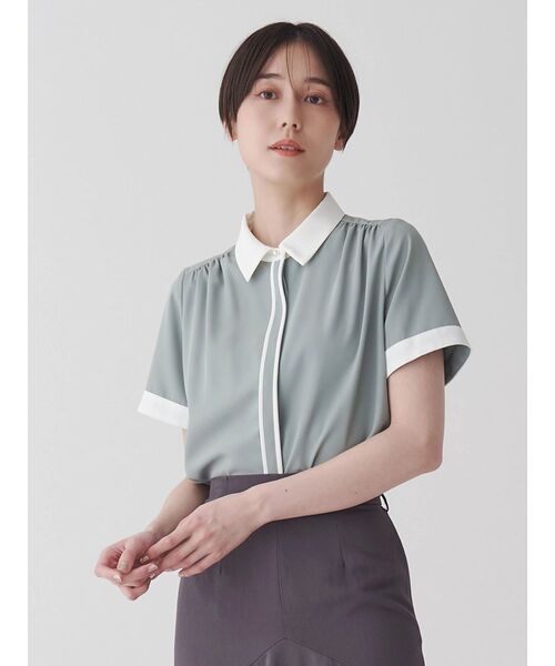 TONAL(トーナル)の「クレリック半袖シャツ(シャツ/ブラウス・レディース・ミント/ネイビー/オフホワイト・MEDIUM)」の3枚目の写真