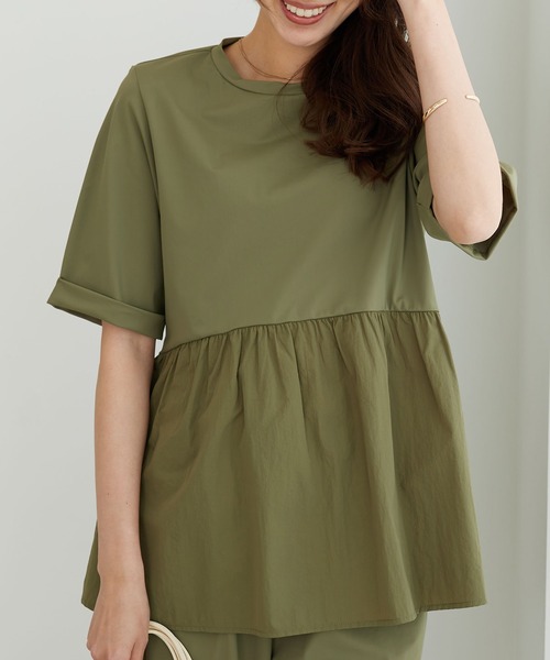 BELLUNA PLUS(ベルーナ)の「ヒンヤリ爽快!異素材切替プルオーバー(Tシャツ/カットソー・レディース・ブラック/カーキ・MEDIUM/X-LARGE)」の8枚目の写真