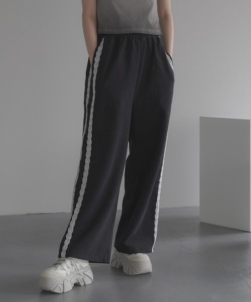 セール】Side lace line wide sweatpants / サイドレースライン