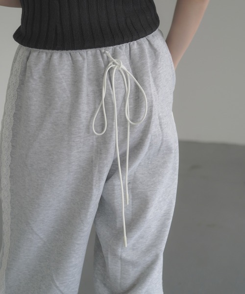 編み込みデザインの紐付きスウェットパンツ HOOK】for girls サイドラインワイドスウェットパンツ[品番