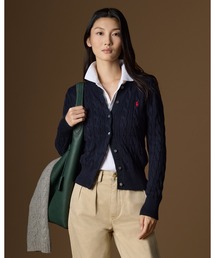 ケーブルニット コットン クルーネック カーディガン