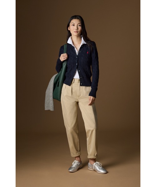 ケーブルニット コットン クルーネック カーディガン（カーディガン