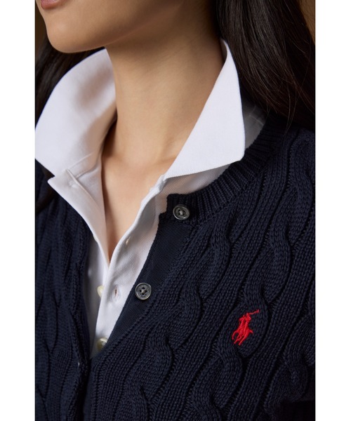 ケーブルニット コットン クルーネック カーディガン（カーディガン