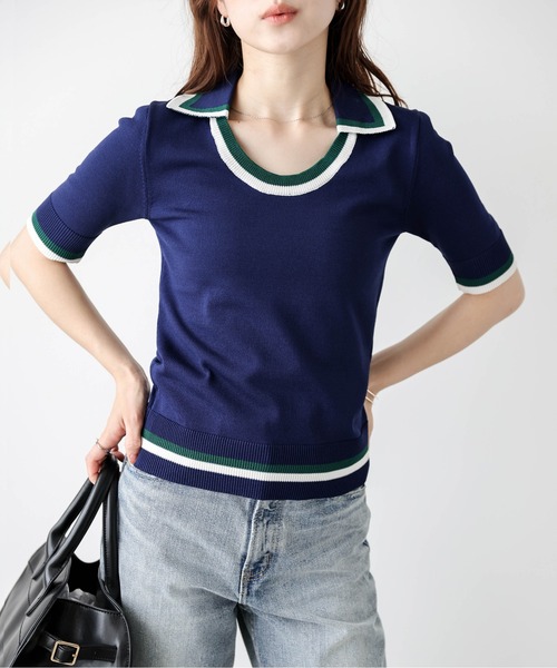 La-gemme（ラジェム）の「Uネックポロニット（その他トップス・レディース・ネイビー/ベージュ/ホワイト・フリー）」の4枚目の写真