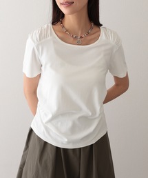 クルーネック 肩ギャザー ニュアンス 半袖 Tシャツ