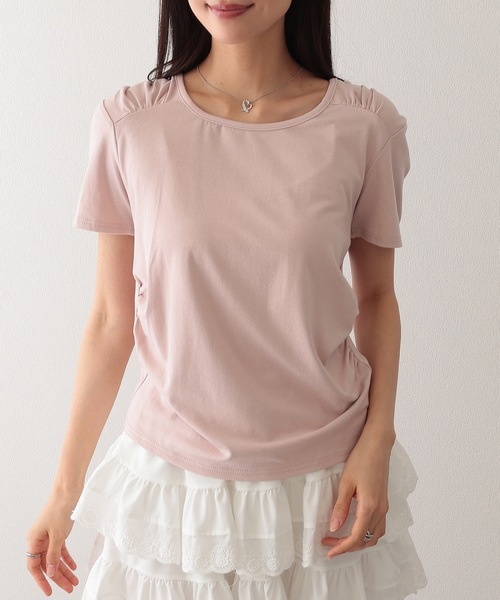 Lace Ladies(レースレディース)の「クルーネック 肩ギャザー ニュアンス 半袖 Tシャツ(Tシャツ/カットソー・レディース・ブラック/ブルー/ホワイト/ピンク/アイボリー・FREE)」の5枚目の写真