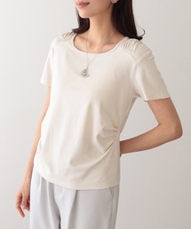 クルーネック 肩ギャザー ニュアンス 半袖 Tシャツ