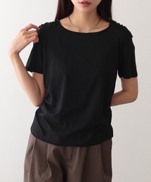 クルーネック 肩ギャザー ニュアンス 半袖 Tシャツ
